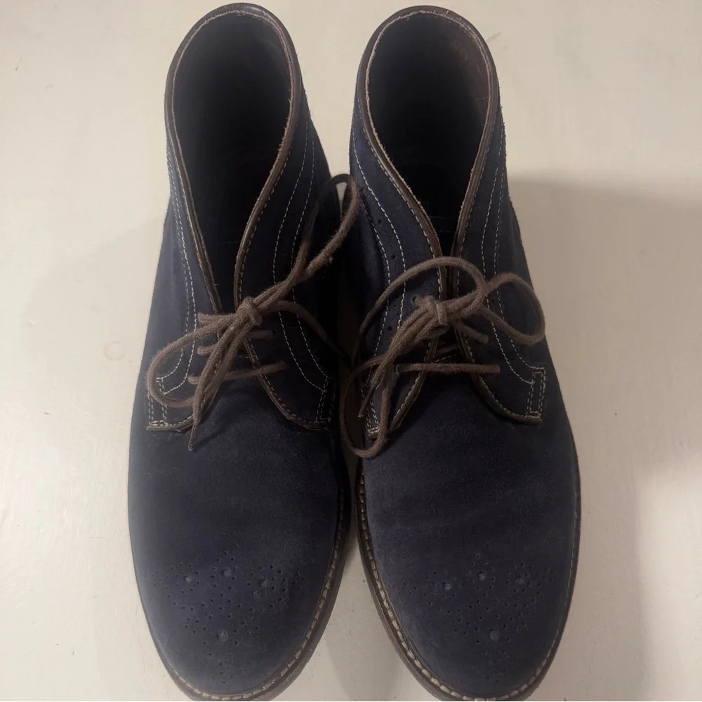 JOHNSTON & MURPHY Navy Chukka Ankle Boots Sz. 8.5M Suede Brogue Mens Lace-Up